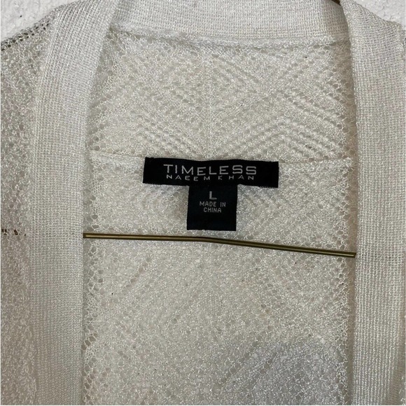 Timeless by Naeem Khan Women Crochet Knit Spiderweb Ivory Cardigan Sz L - Picture 2 of 9